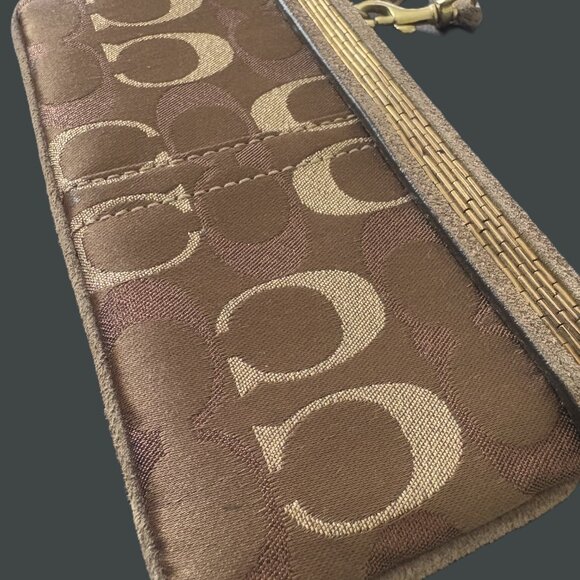 Coach Lurex Signature Wristlet NWOT Bronze Beading Suede Trim-Gold hardware Y2K - Picture 1 of 12